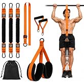 Pull Up Assistance Bands with Foot Pedal, Adjustable Heavy Duty Resistance Bands for Pull Ups, 3 Resistance Bands with Height Adjustable Strap, Upper Body Strength Training for Home Gym(Orange)