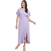 London Times Women's Eyelet Maxi Ruched Waist-Dolman Sleeve A-line Formal Wedding Guest Dress