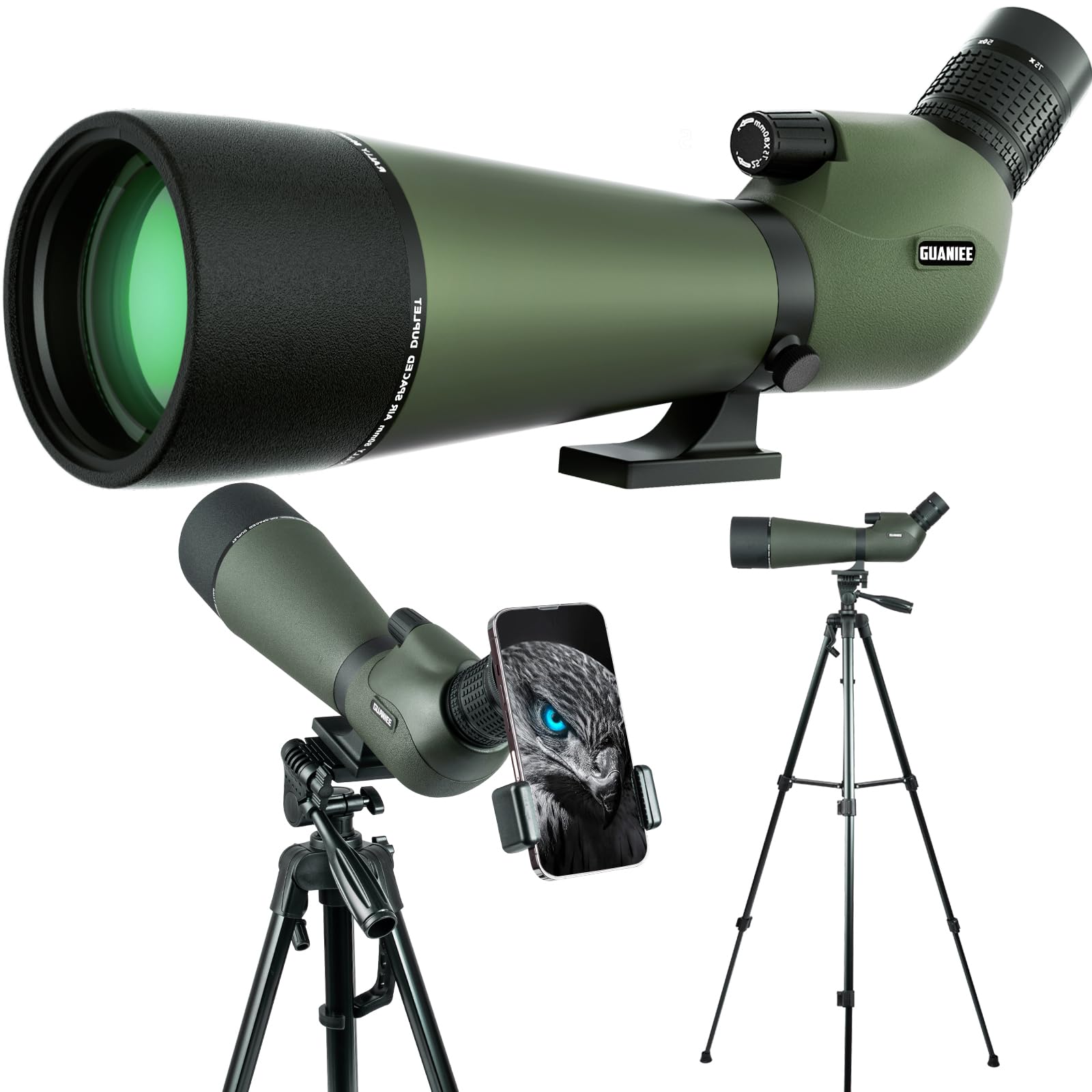 View 1 of 25-75x80 Spotting Scope with Upgraded Tripod Carrying Bag and Phone Adapter Spotter Scope for Target Shooting for Bird Watching Wildlife Viewing Green
