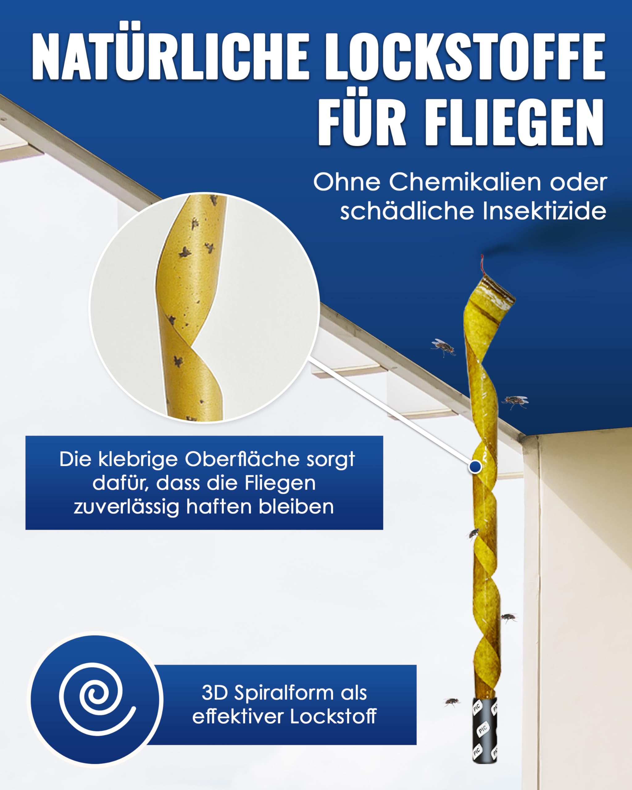PIC Fliegenfänger 16x – Fliegenfalle Innenbereich ohne Chemie – Fliegenfänger Klebestreifen & Fliegenband – Fliegenfalle Klebefalle gegen Fliegen in der Wohnung – ohne Einsatz von Fliegenspray 3