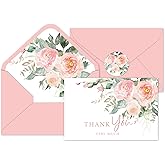 Whaline 36Pcs Dusty Peach Floral Thank You Cards Blush Pink Flower Greeting Card with Envelopes Stickers Watercolor Blank Note Card for Spring Summer Bridal Baby Shower