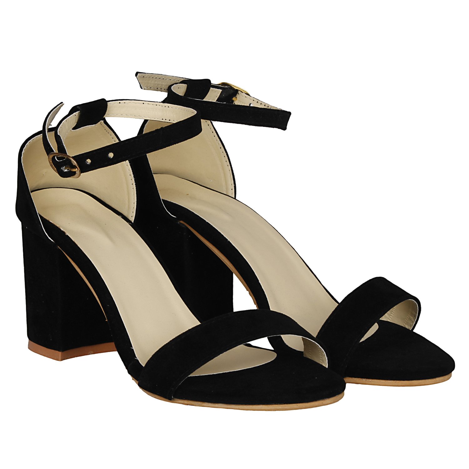 misto women's suede leather black block heel sandals - 5