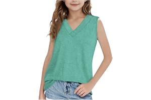Kids Girls V Neck Tank Tops Summer Trendy Dry Fit Sleeveless Basic Solid Color Tee Tops Fashion Causal Athletic Teens Shirts