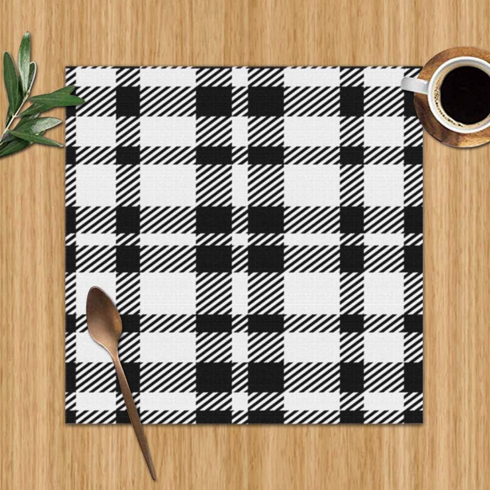Tartan Plaid Black White Vintage Table Mats Placemats Set