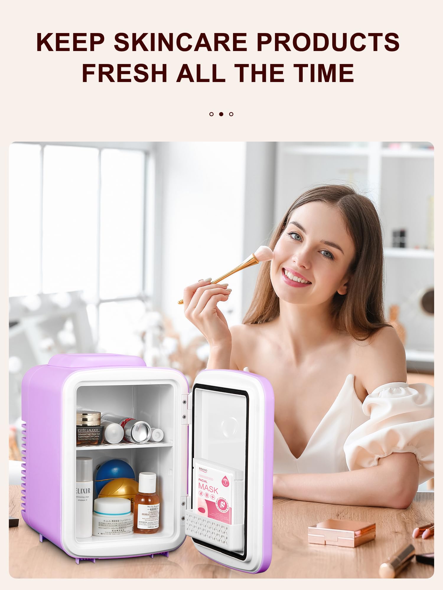 Reemix Mini Fridge, 3.7 Liter/6 Can Portable Cooler and Warmer Personal Refrigerator for Skin Care, Cosmetics, Beverage, Food,Great for Bedroom, Office, Car, Freon-Free (Purple)