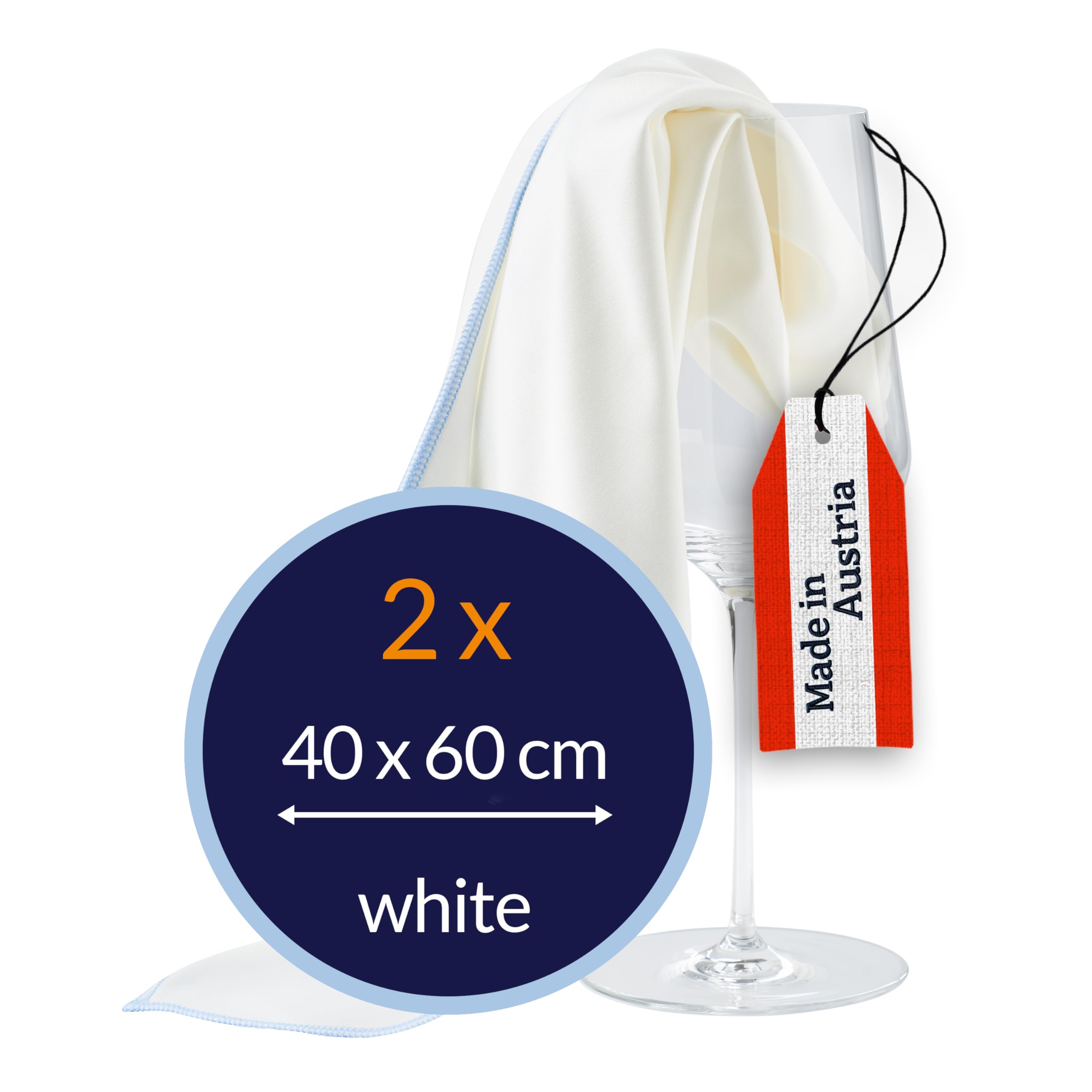 culiclean Microfibre Polishing Cloths for Glass Glasses High-Gloss Surfaces 40 x 60 centimetres, Premium, Pack of 2 Cloths, White-Blue