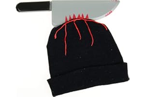 Skeleteen Zombie Scary Knife Hat - Bloody Zombies Horror Costume Accessories Beanie Hat With Large Butcher Weapon