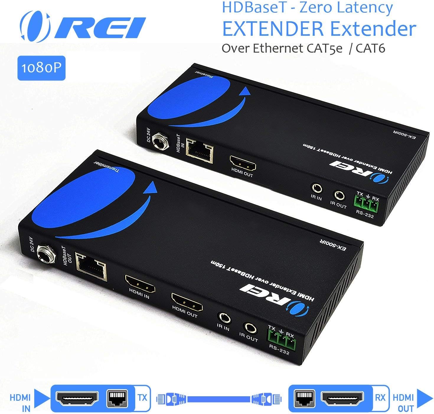OREI HDBaseT HDMI Extender over Cat5e/6 Ethernet LAN cable - Up to 500 Feet - IR, HDMI Loop-out, RS-232, PoC, HDMI Balun (EX-500IR): Electronics