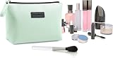 Maange Small Cosmetic Bag 2 Pcs Green Blue PU Leather Travel Pouch with Handle view 3