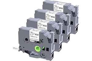 KAPPIEK TZE-241 Tape 18mm Laminated White Replacement Compatible for Brother P-Touch TZe-241 3/4'' (0.70") Label Tape for Ptouch PTD400 PTD410 PT-D610BT PTD460BT, 4 Pack