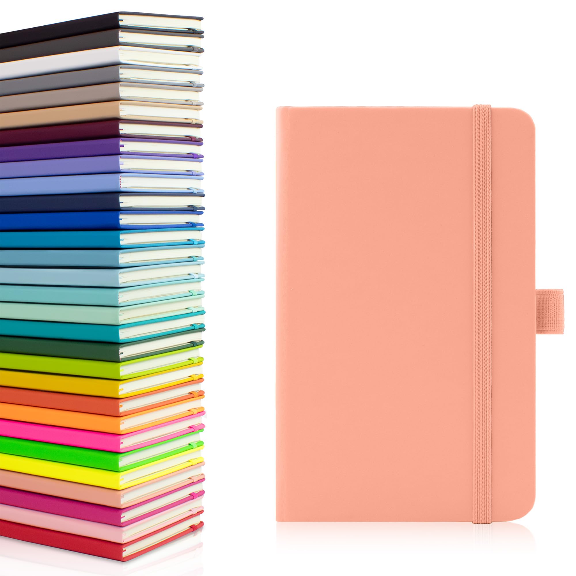Notes London Eco A6 Notebook with Lined Pages, Pen Loop, Ribbon, Date Marks and Paper Pocket, Pocket Hardback Journal, Note, sustainably sourced paper (Pastel Pink)