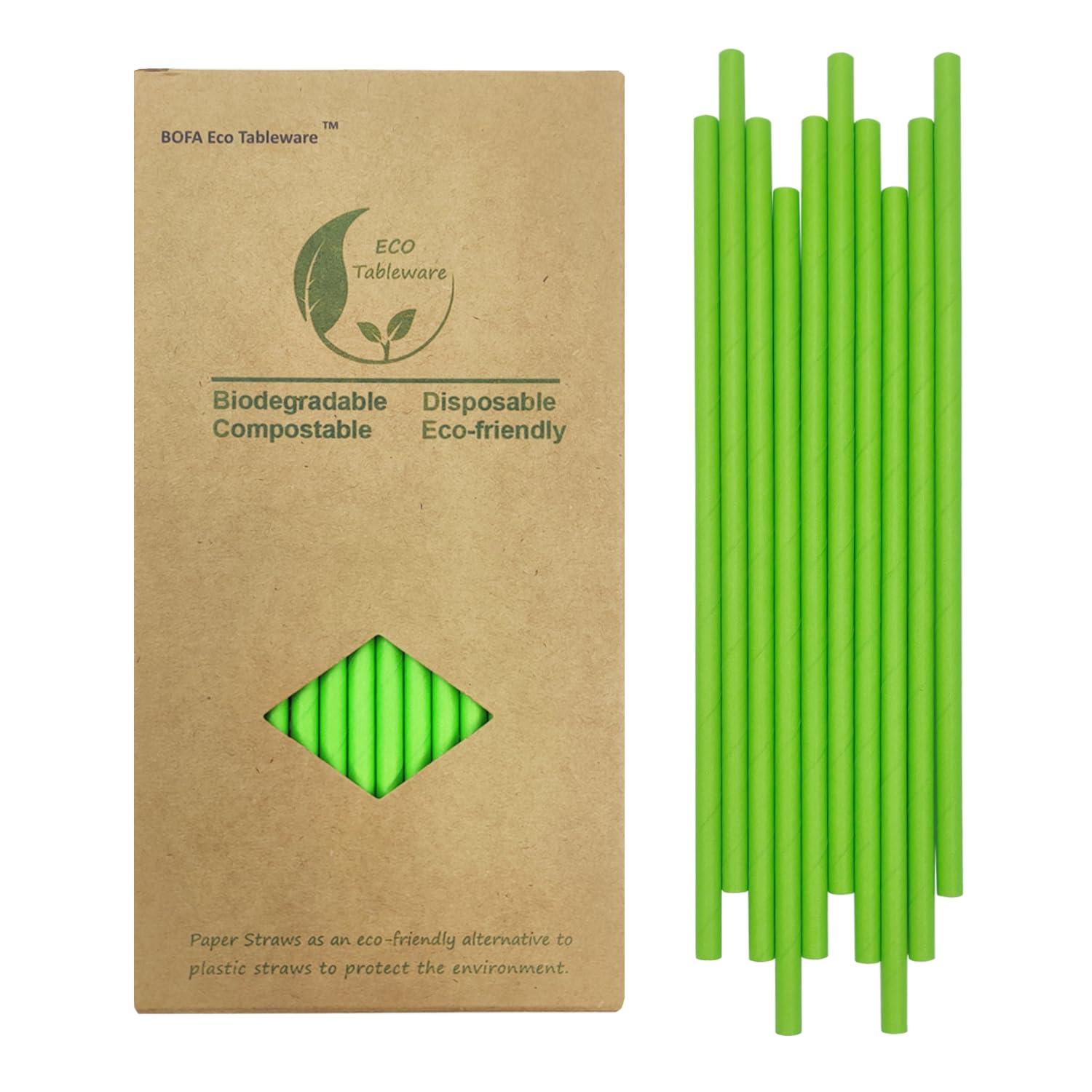 Solid Green Paper Crafts Straws (Pack of 100), Disposable Forest Green Drinking Straw for Cocktails, Juices, Coffee - 7.75 inch Christmas DIY Decoration Straws - 100% Biodegradable