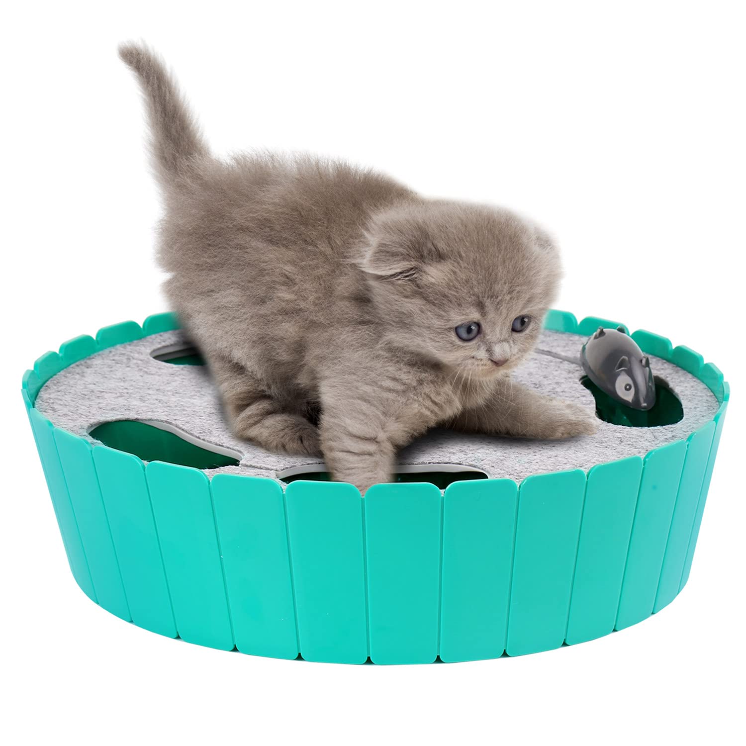Photo 1 of Pawaboo Interactive Cat Toy With Running Mouse, Electronic Motion Automatic Teaser for Indoor Cats, Pop and Play Hide Seek Hunting Mouse for Pet Kitten Play Fun Exercise, Lake Blue