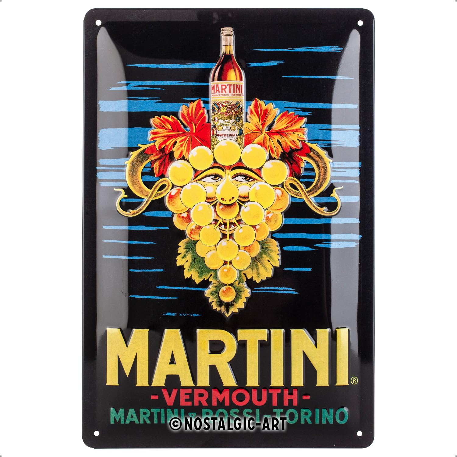 Nostalgic-Art Retro Tin Sign – Martini – Vermouth Grapes – Gift idea for cocktail fans, Metal Plaque, Vintage design for wall decoration, 20 x 30 cm
