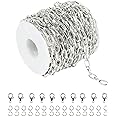 YOUBEIYEE 32.8 Feet Aluminum Flat Oval Silver Chains for Jewelry Making Unwelded Paperclip Link Cable Chain Spool Necklace Chains Bulk with Lobster Clasps and Jump Rings