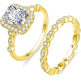 MDFUN 18K White/Yellow Gold Plated Eternity Ring Sets,Two-in-One Cubic Zirconia Wedding Engagement Promise Eternity Ring for Women