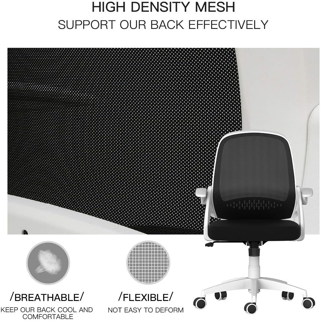 Hbada Office Task Desk Chair Swivel Home Comfort Chairs with Flip-up Arms and Adjustable Height, White: Kitchen & Dining
