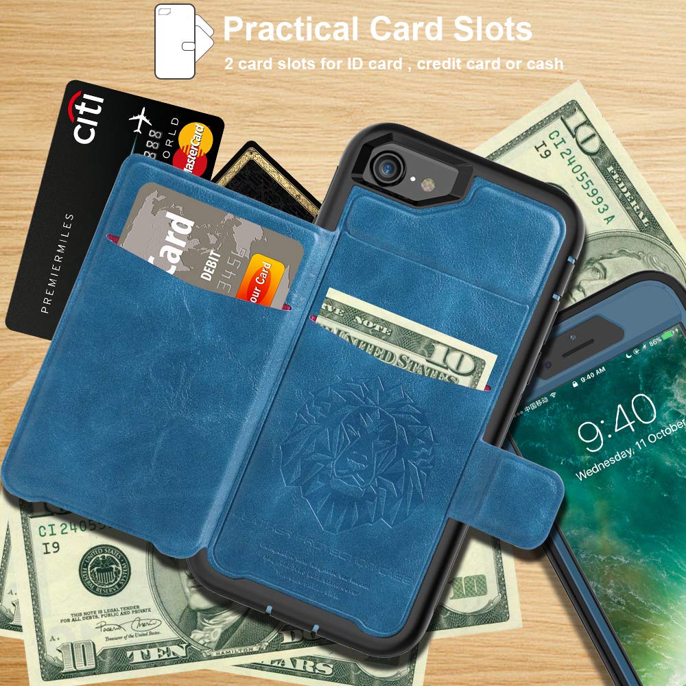 iPhone 8 Case, iPhone 7 Case iPhone 6/6s Wallet Case with Card Slot Holder Shockproof Protective PU Leather Wallet Case for Apple iPhone 8/7/6/6s (4.7 inches) [All Black] (Blue/Black)