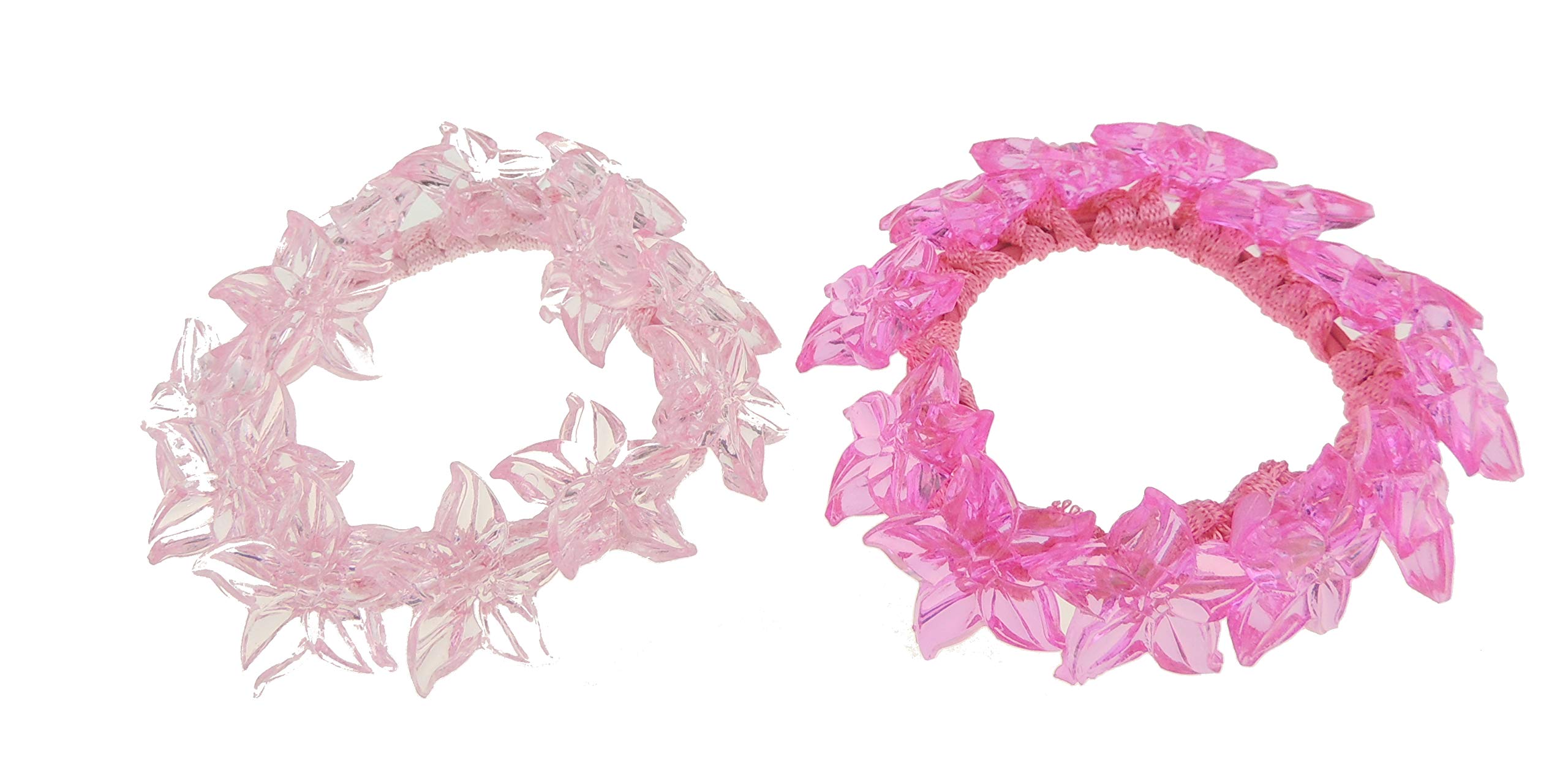 Girls Ladies Ballet Pair Flower Beaded School Party Princess Hair Scrunches (Pink Fink Fuchsia Stars)