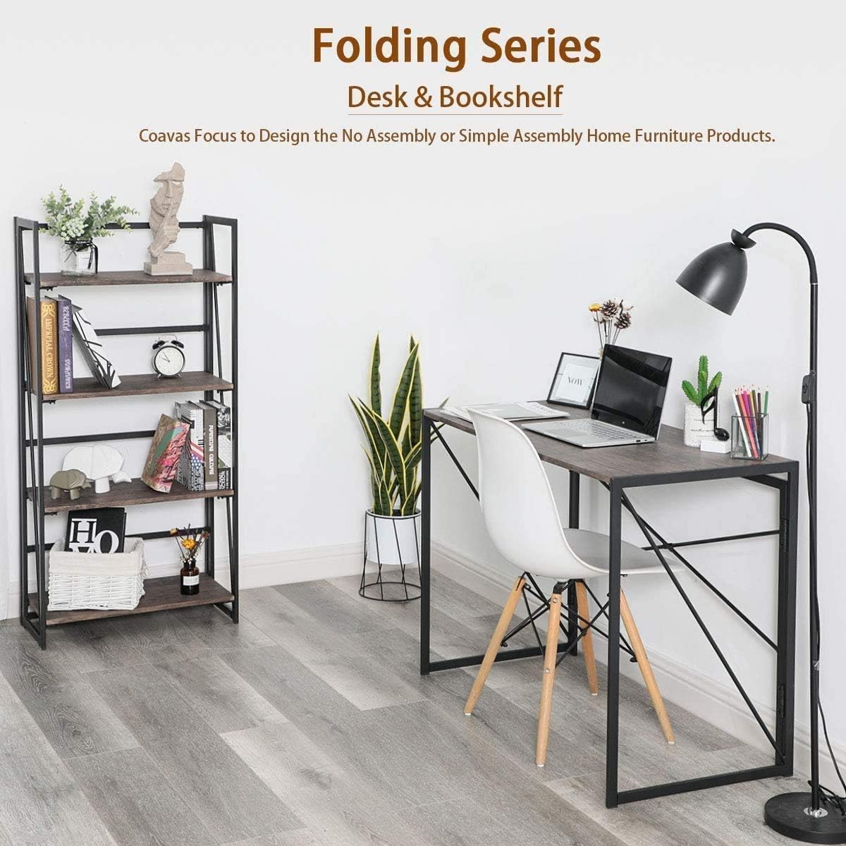 Writing Computer Desk Modern Simple Study Desk Industrial Style Folding Laptop Table for Home Office Notebook Desk Brown Desktop Black Frame: Furniture & Decor