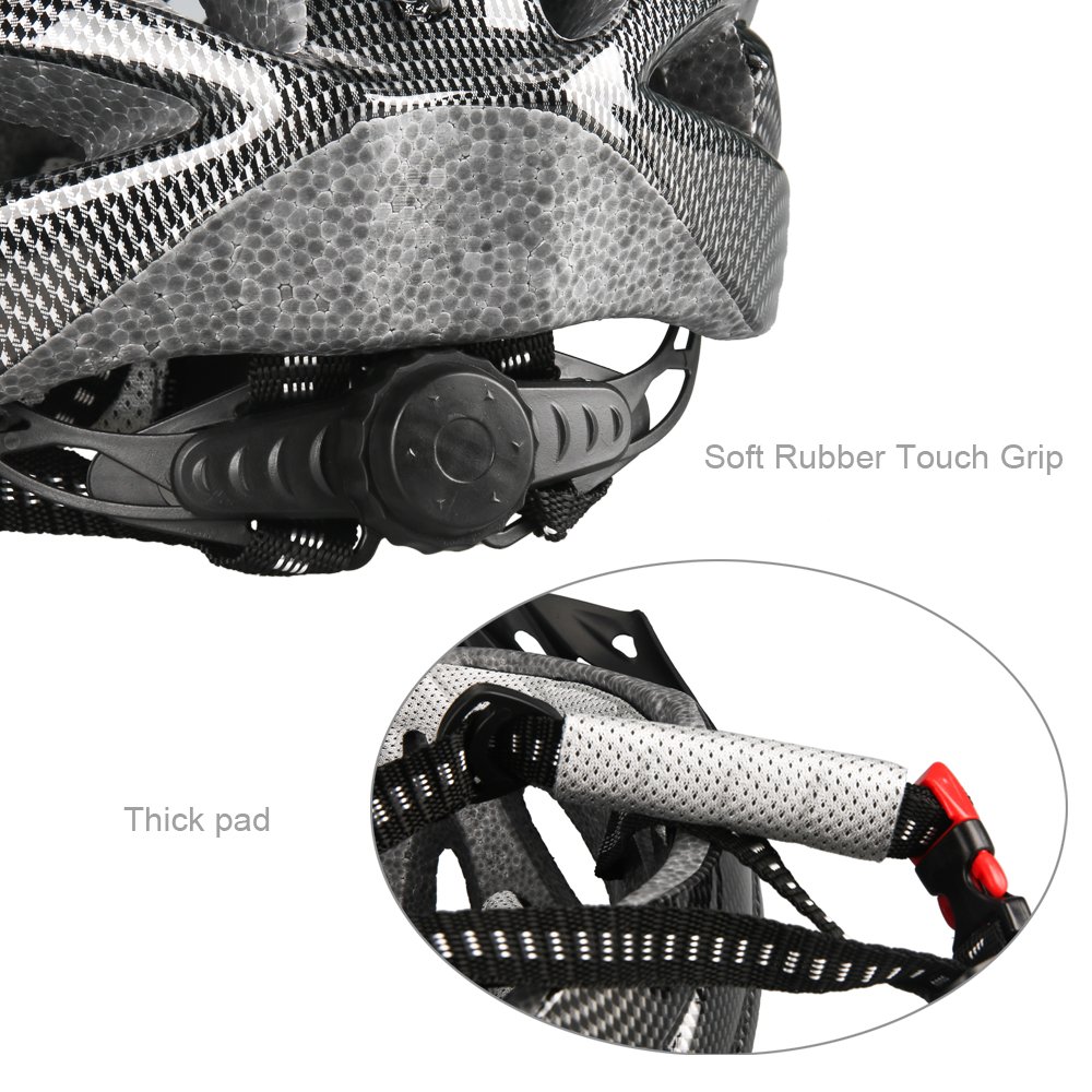 Uzexon Casco ciclista de ciclismo de MTB (18 aberturas), adultos Casco ligero unisex de bicicleta con visera desmontable y forro suave, sistema de rueda ajustable (Negro)