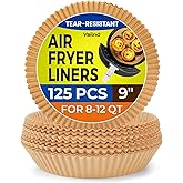 Vailnd 9inch Round Air Fryer Liners Disposable, 125PCS Non-Stick Parchment Paper Liners, Oil Resistant, Waterproof, Food Grade Baking Paper for 5-10 QT Air Fryer Microwave