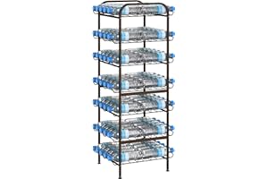 VRISA 7 Tier Water Bottle Organizer Freestanding Water Bottle Storage Rack Metal Water Bottle Stand Holder for Kitchen Pantry Home Party Large Storage Rustic Brown