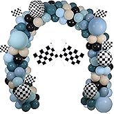 Generic Race Balloon Garland Arch Kit, Dusty Blue Black Balloons with Checkered Balloons for Race Theme Birthday Party Decorations Baby Shower Party Supplies