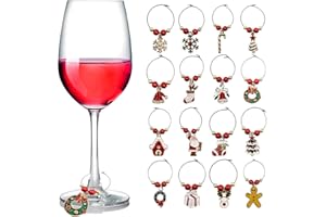 PHEILA Wine Glass Charms Christmas Themed Wine Glass Markers Tags Identification for Stem Glasses, Drinker Gift Tasting Party Favors Decorations Set of 16