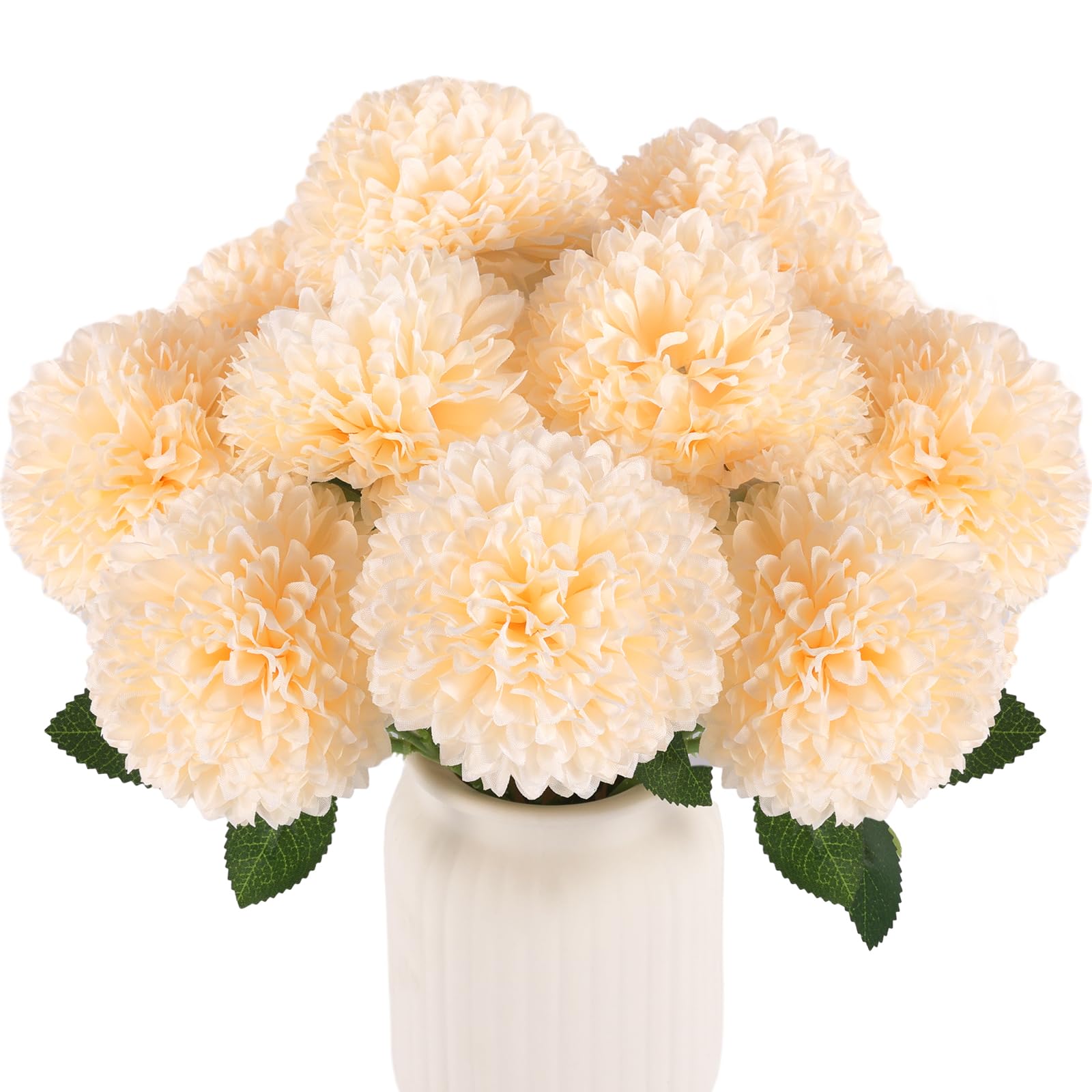 Photo 1 of Hananona 12 Pcs Artificial Chrysanthemums Flowers Ball Flowers, Fake Mums Silk Plants for Home Decor Indoor Floral Arrangement Table Centerpiece (12, Champagne)