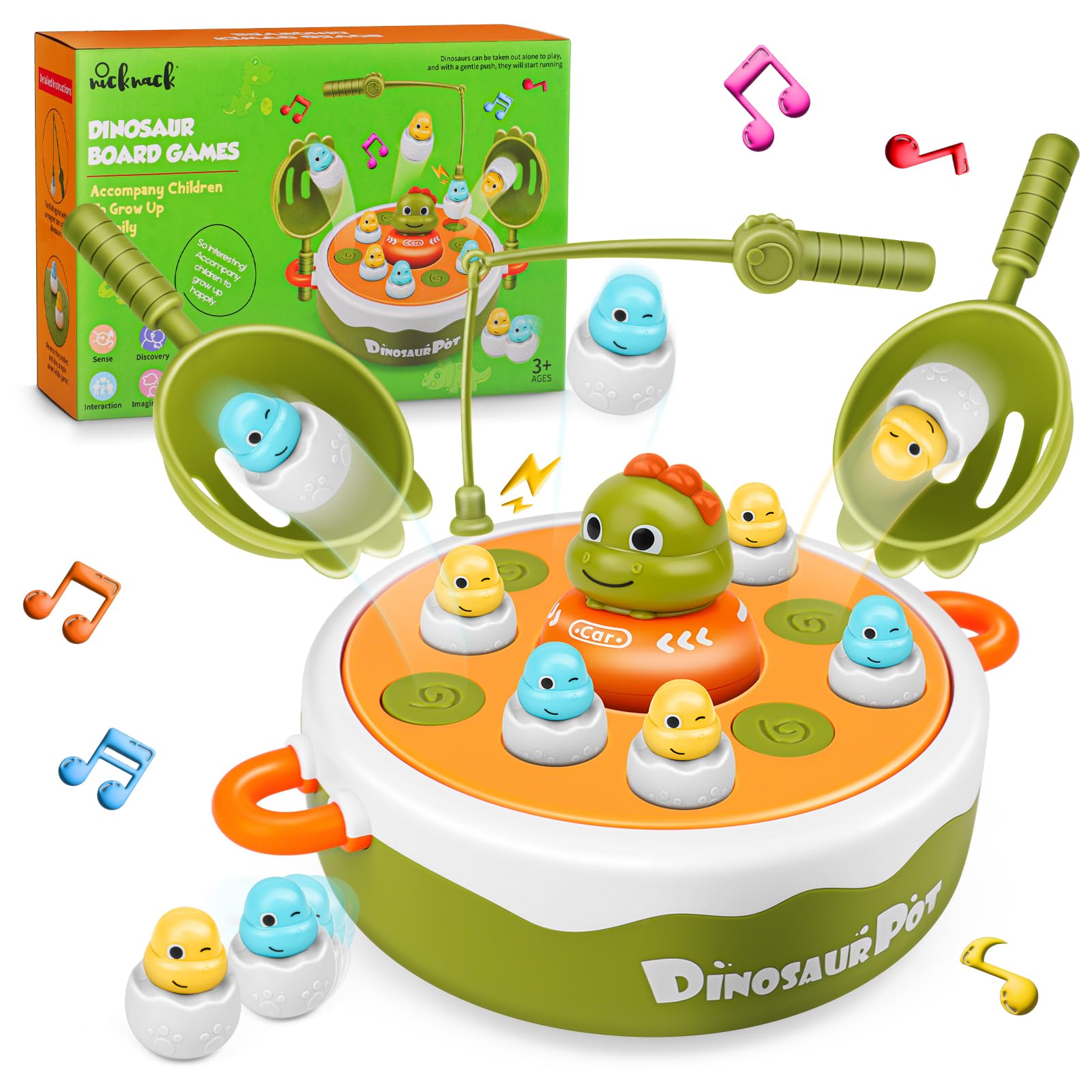 nicknack Magnetic Fishing Game for Kids, 4 in 1 Dinosaur Operation Board Games, Musical Fishing Toy Interactive Toddler Games Toys for 3-8 Years Old Boys Girls Gifts