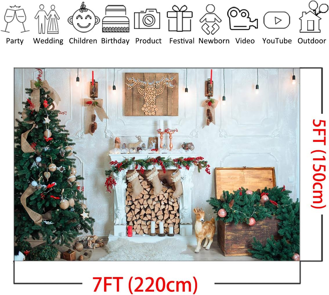 Decorazioni Natalizie Youtube.Mehofoto Sfondo Natale 7x5ft Vinile Albero Di Natale Camino Calze Renna Candele Decorazioni Per Feste Banner Forniture Vigilia Di Natale Ritratto Per Interni Fondali Fotografia Amazon It Elettronica