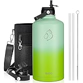 BUZIO 128oz Gallon Water Bottle, Insulated Water Jug with Straw Lid and Carrying Sleeve (Cold for 48 Hrs) Stainless Steel Hydro Metal Canteen Water Flask, Gradient Green