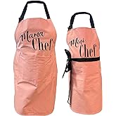 BASHOUT Mother, Daughter Apron Set | (2 pcs) Mama Chef plus Mini Chef Matching Aprons | Cooking Baking Adjustable Mom and Child Pink Aprons | Mother’s Day, Christmas Mommy and Daughter Kitchen Aprons