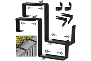 Vinazone Window Box Bracket, Adjustable Planter Box Bracket, Flower Box Bracket for Railing, No Drill Flower Box Holder, Railing Planter Bracket, Planter Box Bracket for Deck Railing - 1 Pair - Black