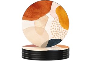 Nipichsha Coasters for Drinks, Set of 6 Cute Absorbent Rubber Drink Coasters for Cup with Non Slip Backing, Kitchen Home Decor Housewarming Gift, Round 4 in, Simple Abstract Art