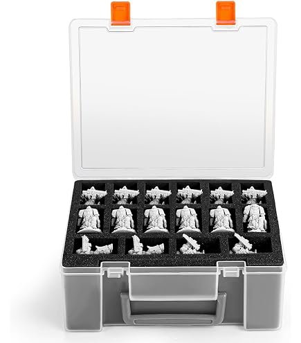 RHCOM Étui de rangement robuste pour figurines miniatures avec 48 emplacements pour figurines miniatures, compatible avec Warhammer 40k, Donjons et Dragons et plus encore, Noir , 13.97 x 13.97 x 3.15