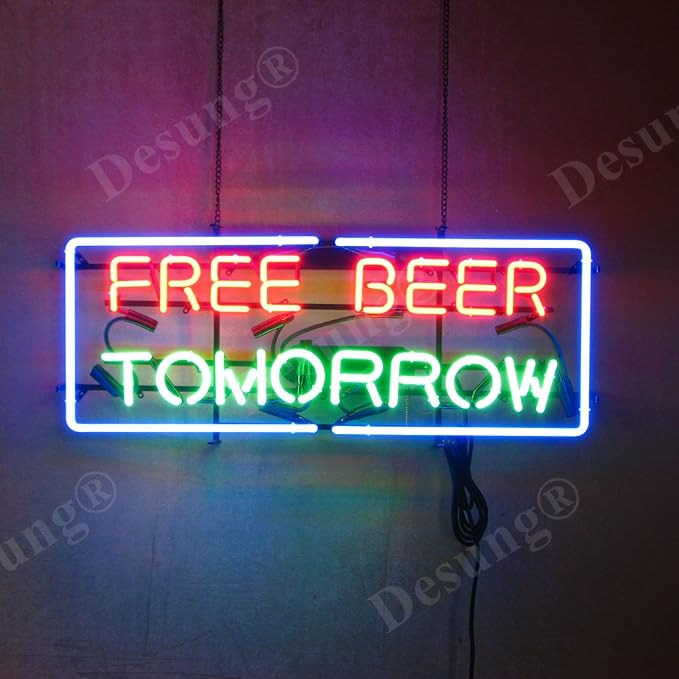 Desung 19 X15 Free Beer Tomorrow Neon Sign Varioussizes Beer Bar Pub Man Cave Business Glass Lamp Light Dc150 Amazon Com