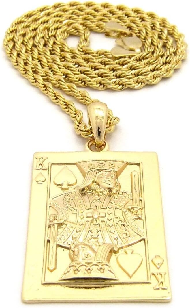 Shiny Jewelers USAMENS KING OF SPADE CARD GOLD PENDANT CHARM 24" CUBAN/BOX/ROPE CHAIN HIP HOP NECKLACE