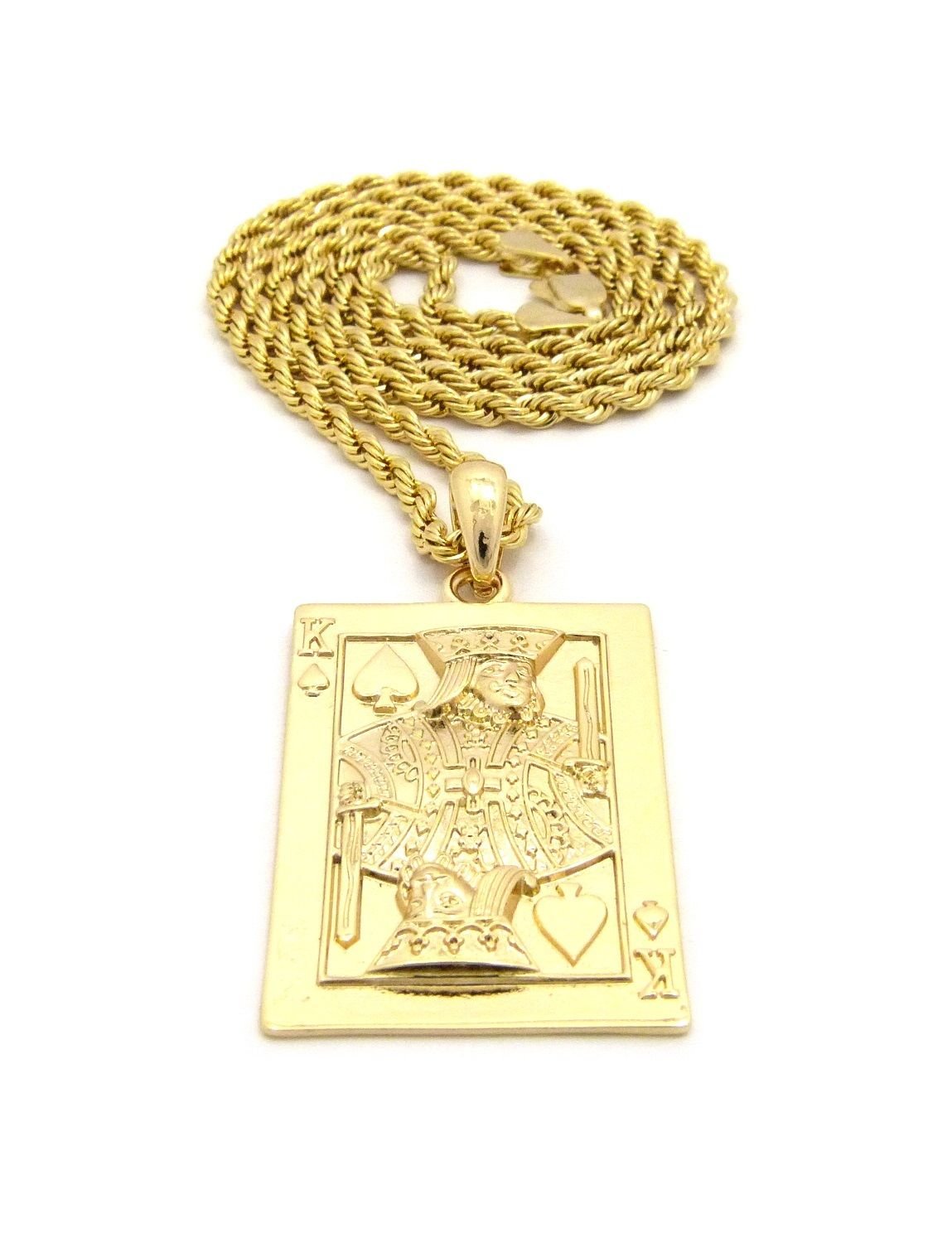 Shiny Jewelers USAMENS KING OF SPADE CARD GOLD PENDANT CHARM 24" CUBAN/BOX/ROPE CHAIN HIP HOP NECKLACE