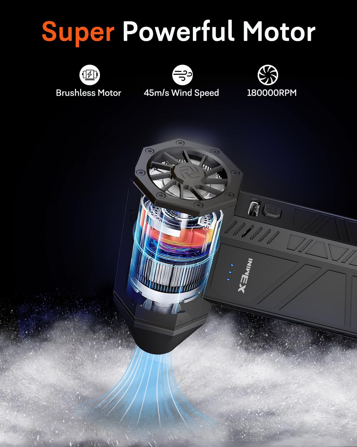 Compressed Air Duster, 180000RPM Electric Air Duster, Rechargeable Cordless Air Blower with 3-Gear Turbo Fan, Canned Air Alternative for Keyboard, PC, Computer, Car, Home & Outdoor Use (Pure Black)