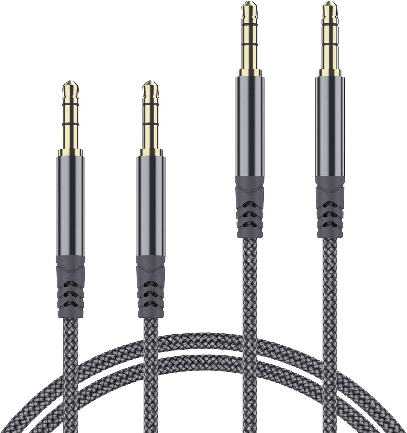 JXMOX AUX Cable,[2-Pack,4ft+6ft,Hi-Fi Sound] 3.5mm Auxiliary Audio Cable Nylon Braided Male to Male AUX Cord Compatible Car/Home Stereos,Speaker,iPhone iPod iPad,Headphones,Sony Beats,Echo Dot (Grey)
