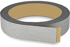 UNMAR Brushed Silver PVC 1 1/2 in x 25 ft Edge Banding Peel Stick Tape Adhesive Metal Edging Veneer Aluminum Trim Flexible Strip Molding Mdf Wood Cabinet Laminate Shelf Furniture Countertop Formica Plywood