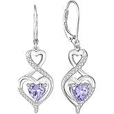 Rocayi Heart Birthstone Earrings 925 Sterling Silver Infinity Dangle Drop Leverback Earrings Jewelry Gifts for Women