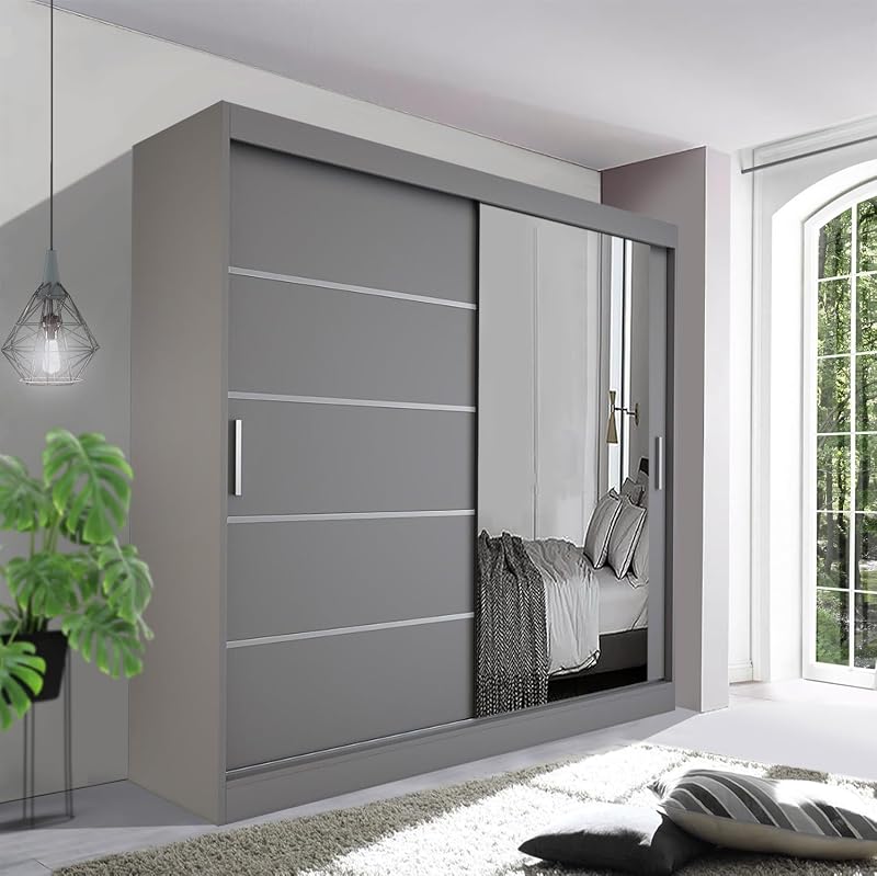 Track-D Stylish Sliding Wardrobe Grey 150cm Ample Storage Space