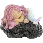 Top Collection Miniature Fairy Garden and Terrarium Sleeping Little Mermaid on Rock Statue