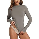 ODODOS Women's Double Layer Mock Neck Long Sleeve T-Shirts Ultra-Soft Lightweight Basic Tee Slim Fit Top