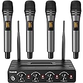 TONOR Wireless Microphones System with 4x10 Channels Cordless Handheld Microfono Inalambrico, 200FT UHF Range, Mics with Stab
