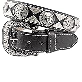URAMAN Mens Western Belt Cowboy Country Concho Leather Belt for Jeans Pants Rodeo