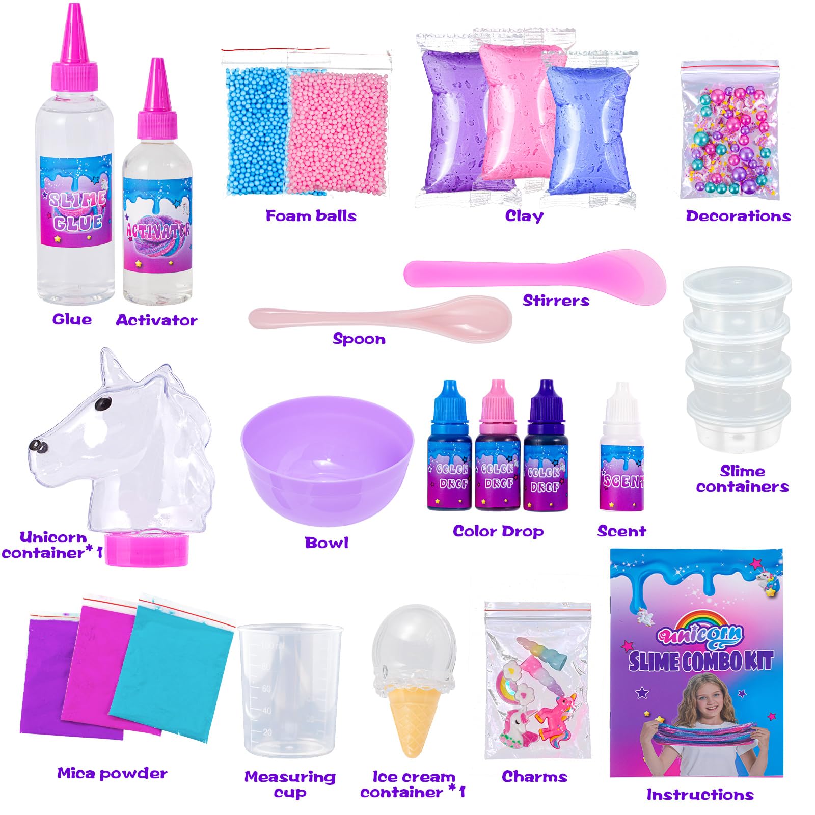 ZOnFRTO Mini Unicorn Slime Kit for Girls - Glimmer Crunchy, Butter, and Galaxy Slime for Kids 6-12 - Party Favors for Children